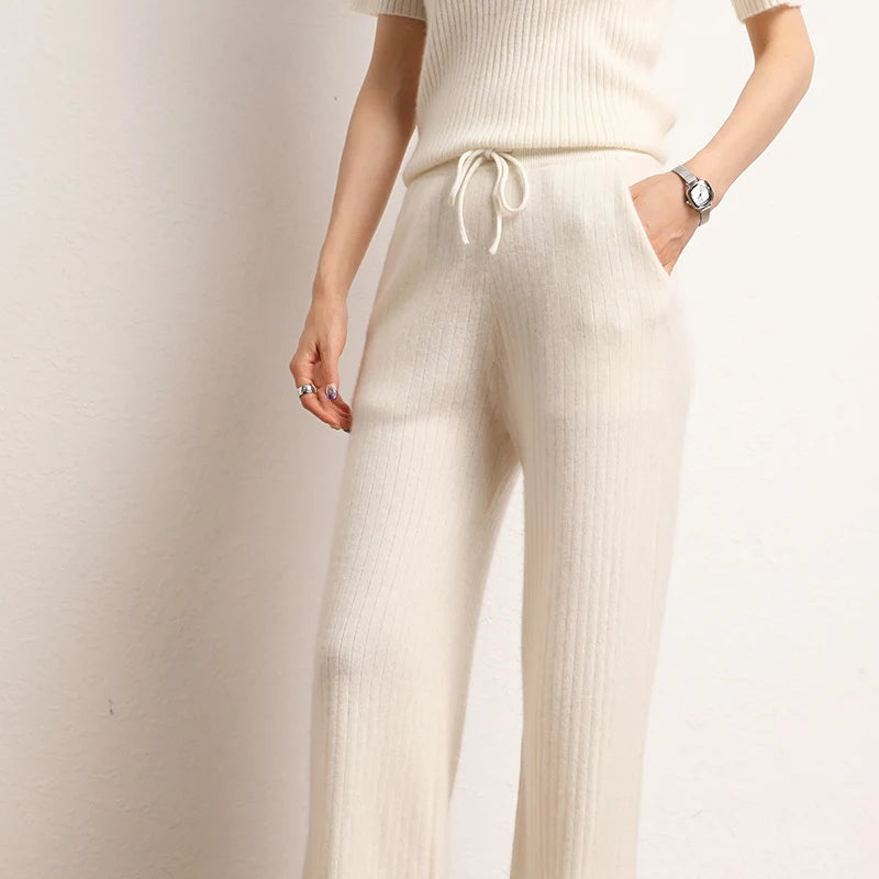 Cashmere Side Slit Wide Leg Warm High-Quality Pants