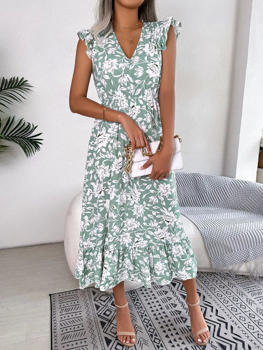 Amy Fashion - Sleeveless V Neck Summer A Line Midi Dress Boho Dress