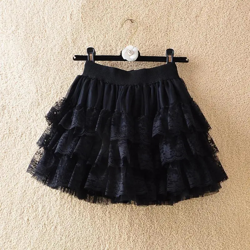 Sexy Black Detail Tutu Tulle Elastic Mini Mesh Gothic Lace Skirt