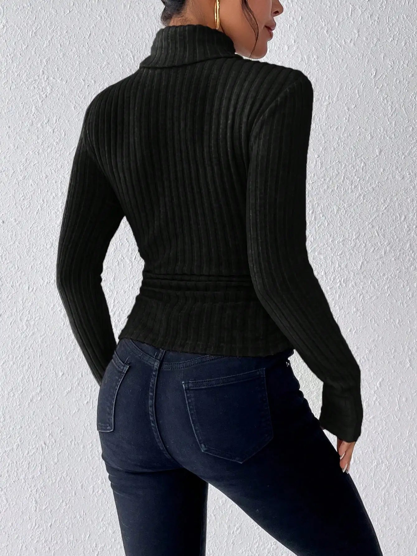 Elegant Solid Basic Knitted Tops Women Turtleneck Long Sleeve Casual Slim Sweater