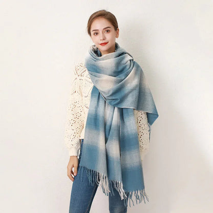 Europe Gradient Plaid Acrylic Cashmere Long Muffler Scarf