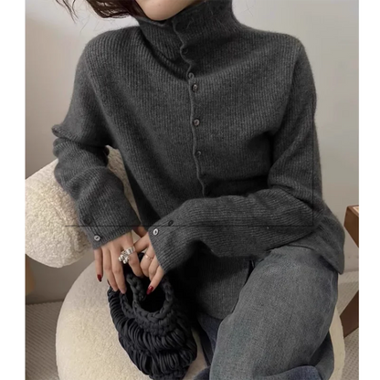 Soft Waxy Cashmere Knit Fashionable  Single-breasted Long Sleeve Warm Cozy Cardigan