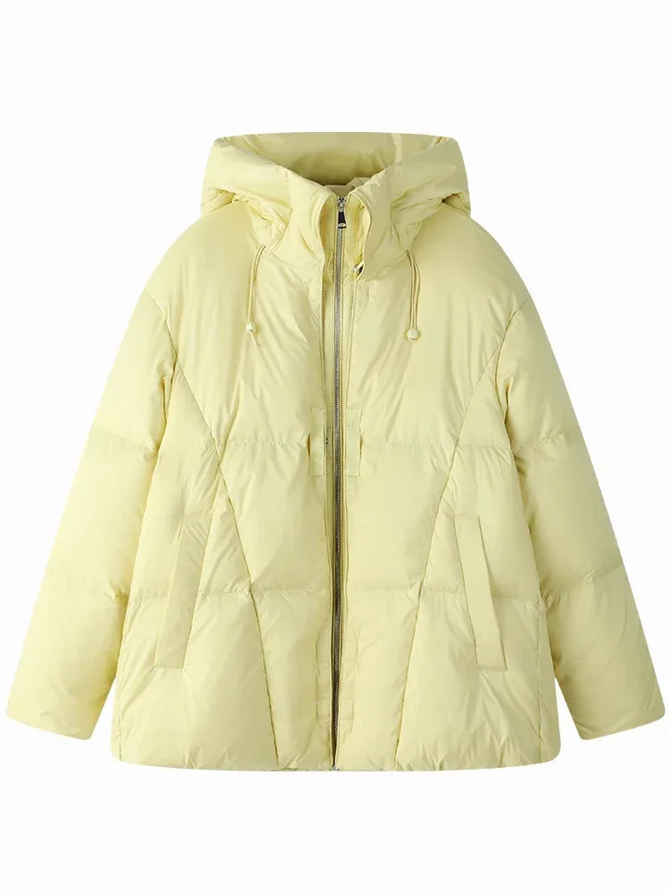 Design Sense Short Hooded White Goose Down Loose Style Bread Female Coat