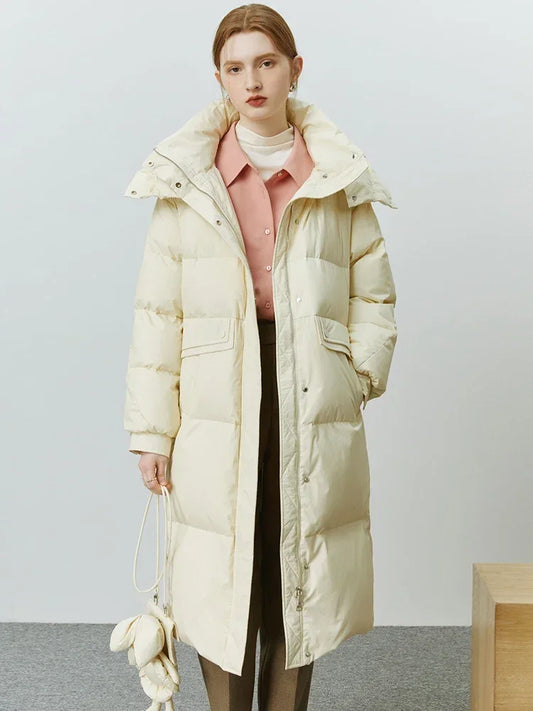 Solid Duck Down Detachable Bunny Bag Long Warm Winter Coat