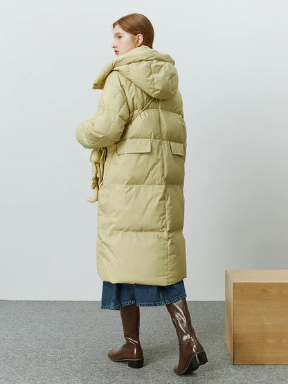 Solid Duck Down Detachable Bunny Bag Long Warm Winter Coat