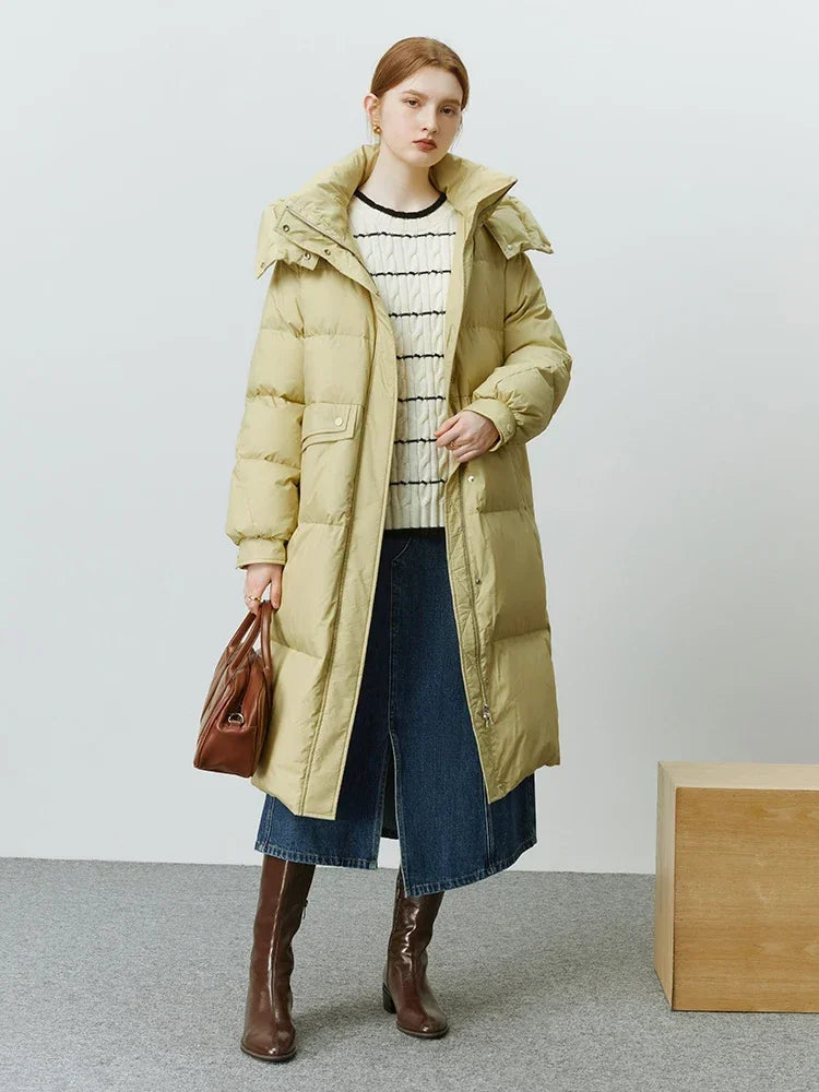 Solid Duck Down Detachable Bunny Bag Long Warm Winter Coat