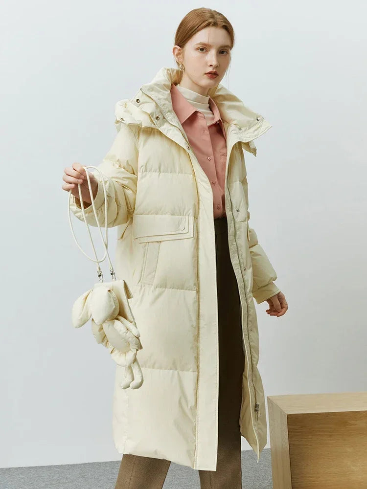 Solid Duck Down Detachable Bunny Bag Long Warm Winter Coat