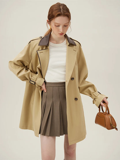 Khaki Contrasting Mid-length Windbreaker Loose Trench New Style Coat