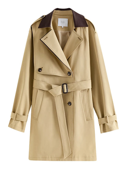 Khaki Contrasting Mid-length Windbreaker Loose Trench New Style Coat