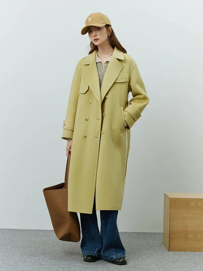 Hepburn Style Pure Woolen Autumn Winter Temperament Office Lady Double-sided Mid-length Coat