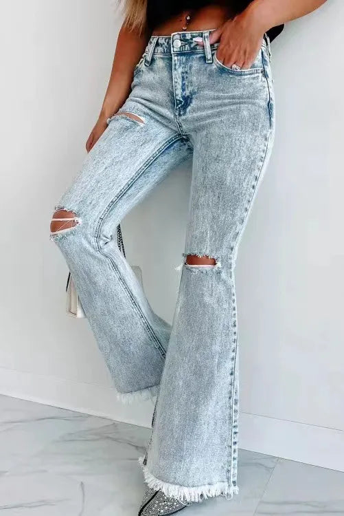 Amy Fashion - Fall Blue Ripped High Waisted Casual Baggy Denim Street Fashionable Jean