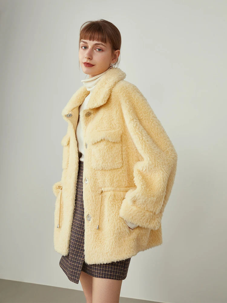 Lamb Fur Autumn Winter Imitation Fur Short Yellow Jacket