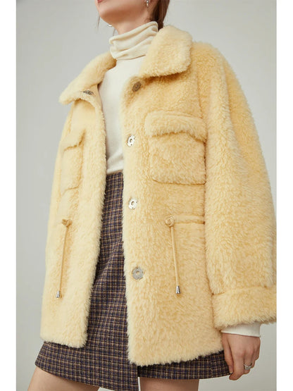 Lamb Fur Autumn Winter Imitation Fur Short Yellow Jacket