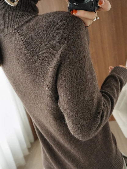 Fashion Basic Autumn Winter Merino Wool Mock Neck Cashmere Pullover Soft Long Sleeve Sweater