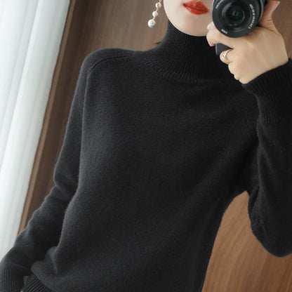 Fashion Basic Autumn Winter Merino Wool Mock Neck Cashmere Pullover Soft Long Sleeve Sweater