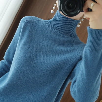 Fashion Basic Autumn Winter Merino Wool Mock Neck Cashmere Pullover Soft Long Sleeve Sweater