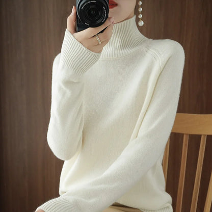 Fashion Basic Autumn Winter Merino Wool Mock Neck Cashmere Pullover Soft Long Sleeve Sweater