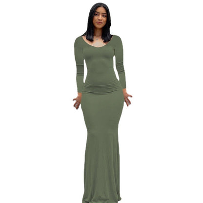 Amy Fashion - Party Club Ladies Bodycon Peach Hip Elegant Long Dresses