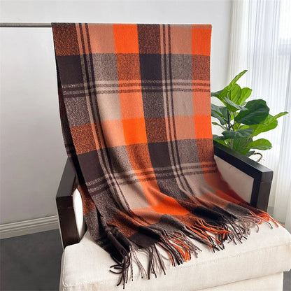 Winter Warm Colorful Cashmere Like Thick Pashmina Tassels Plaid Scarf