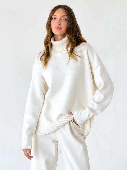 Turtleneck Autumn Winter Knit Oversized Loose Casual Solid Sweater