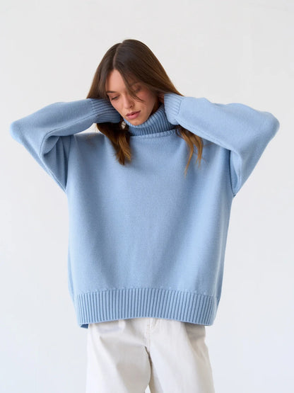 Turtleneck Autumn Winter Knit Oversized Loose Casual Solid Sweater