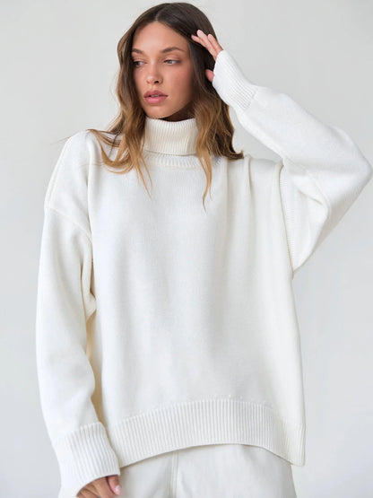 Turtleneck Autumn Winter Knit Oversized Loose Casual Solid Sweater