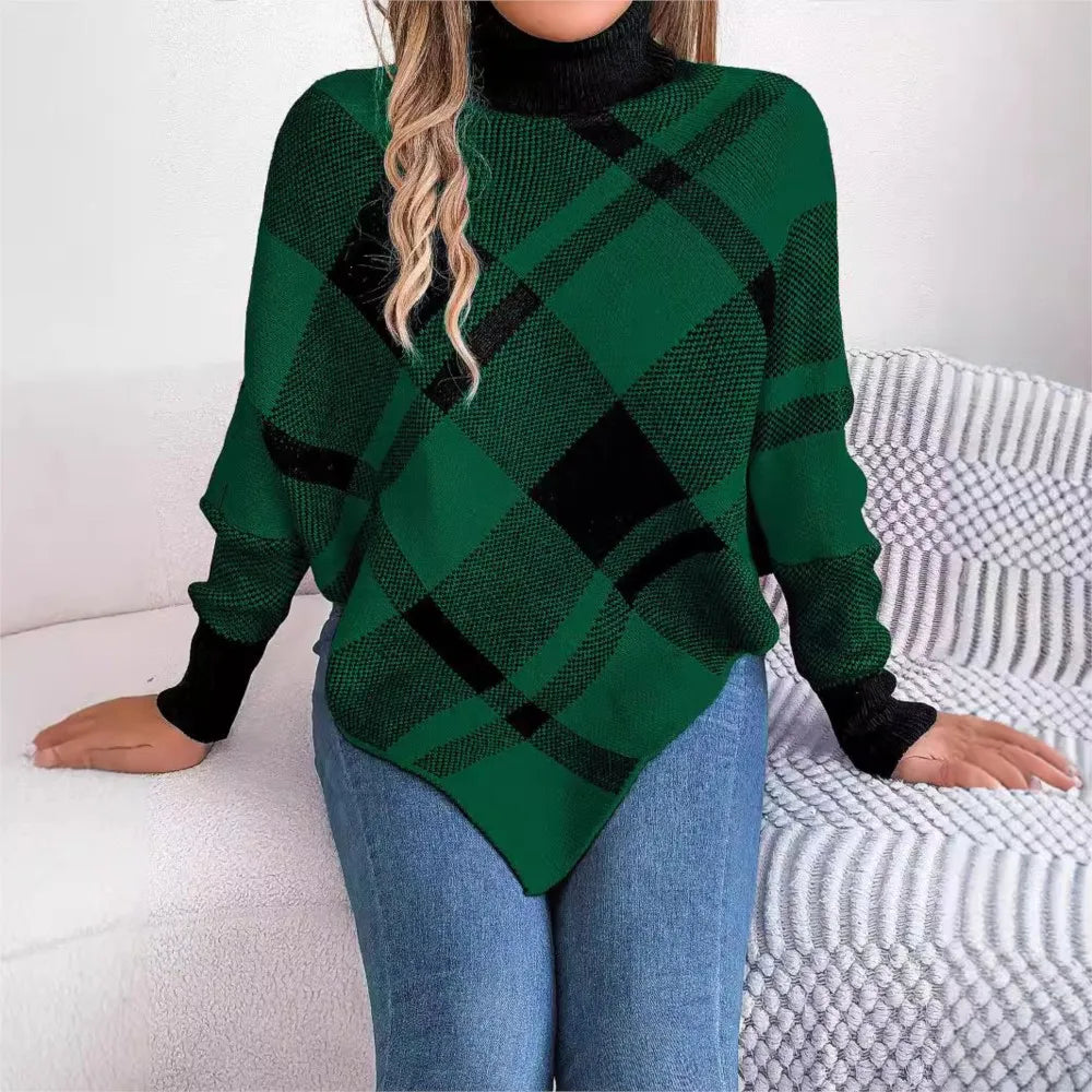 Elegant Casual Color Contrasting High Collar Long Sleeve Christmas Sweater