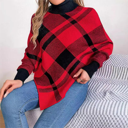 Elegant Casual Color Contrasting High Collar Long Sleeve Christmas Sweater