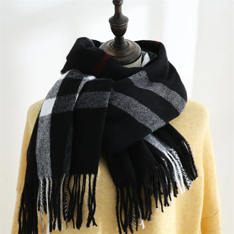 Plaid Mid-length Imitation Cashmere Warm Autumn Winter Scarf