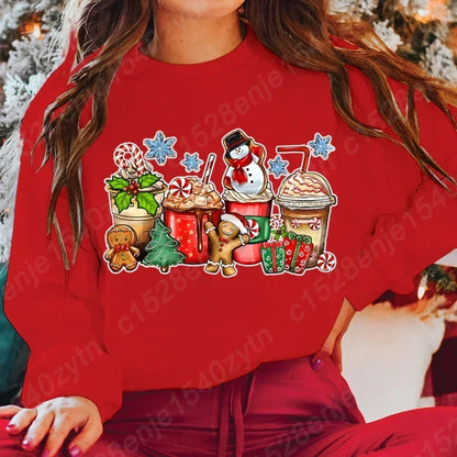 Vintage Style Christmas Hoodie - Festive Beverage Print Casual Fashion