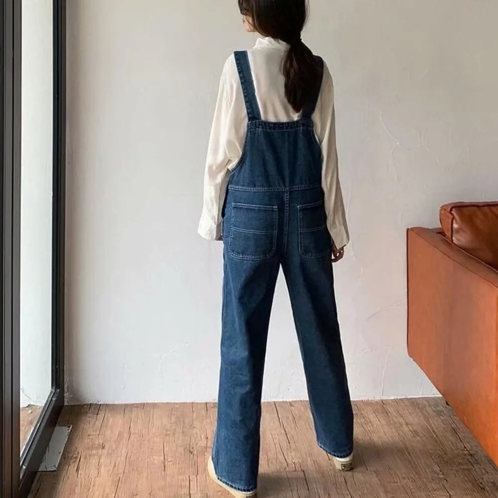 Amy Fashion - Denim Jumpsuits Blue Vintage Quality Fashion Women Pant Woman High Waist Denim Pants Wide Leg Jean