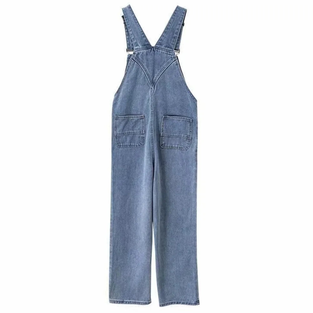 Amy Fashion - Denim Jumpsuits Women Pant Woman High Waist Denim Pants Wide Leg Denim Clothing Blue Vintage Quality Fashion