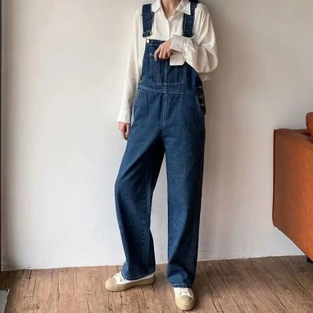 Amy Fashion - Denim Jumpsuits Blue Vintage Quality Fashion Women Pant Woman High Waist Denim Pants Wide Leg Jean