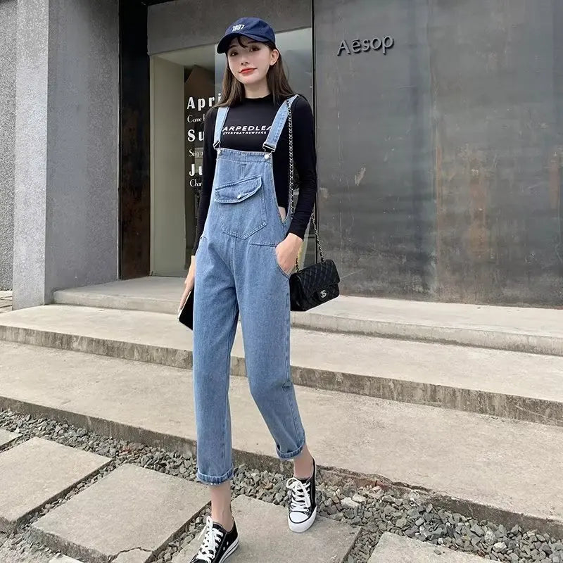 Amy Fashion - Denim Jumpsuits Women Pant Woman High Waist Denim Pants Wide Leg Denim Clothing Blue Vintage Quality Fashion Jean