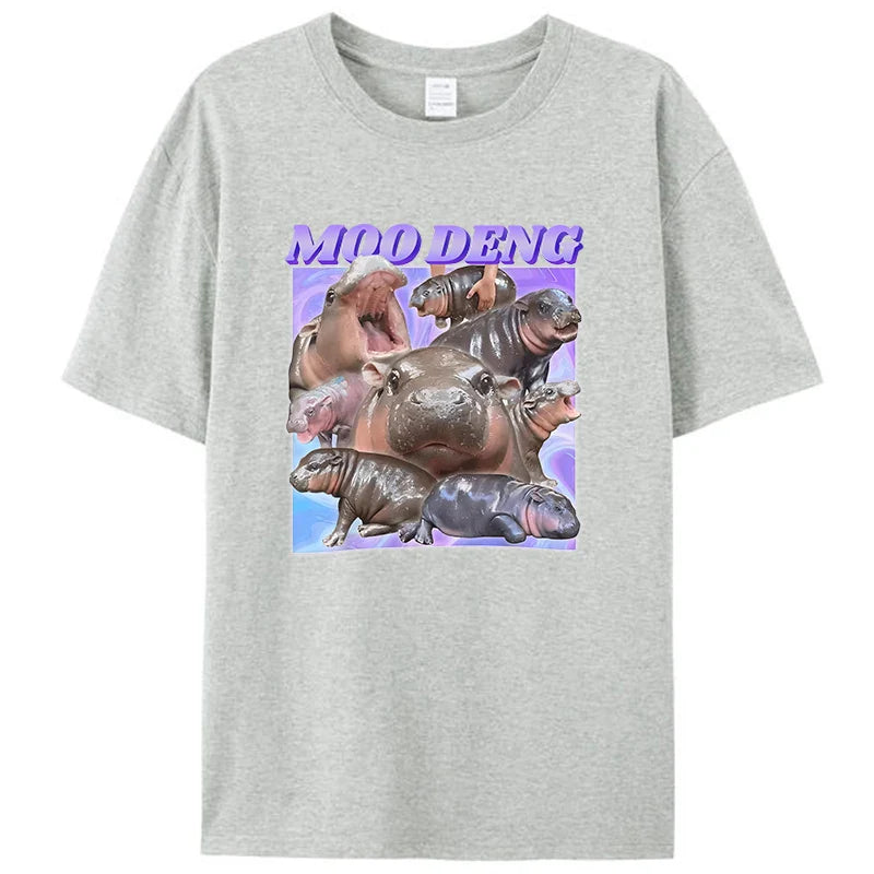 Novelty Gift Funny Moo-Deng Baby Pygmy Hippo Zoo Family Men Women Graphic T-Shirt Moo Deng