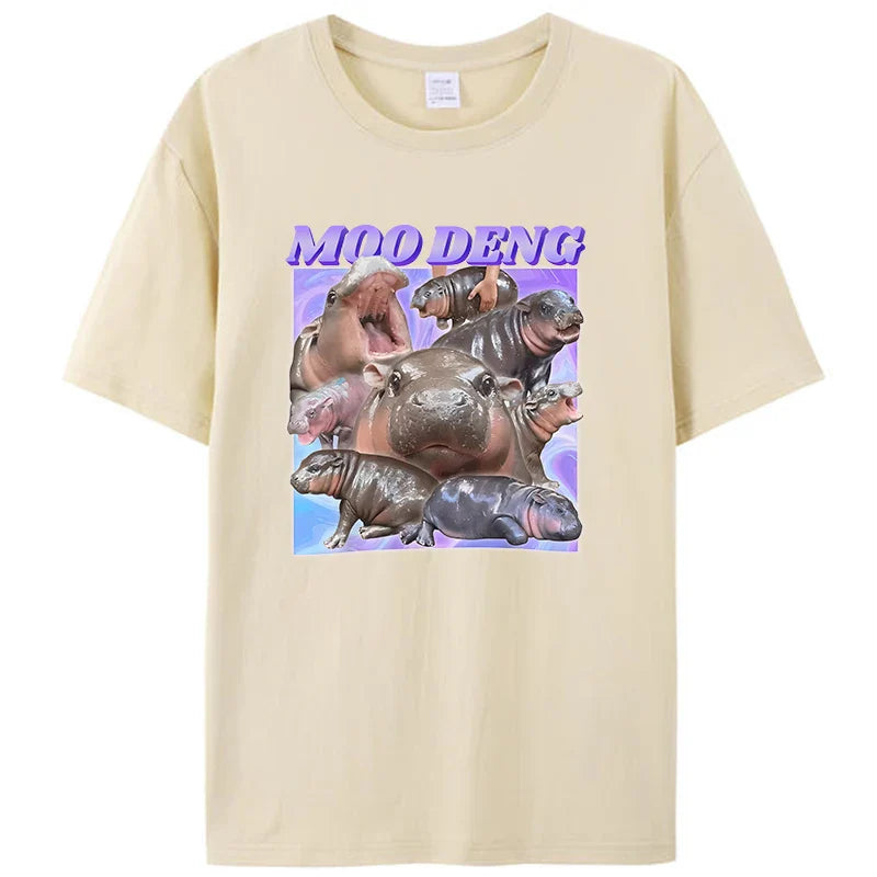 Novelty Gift Funny Moo-Deng Baby Pygmy Hippo Zoo Family Men Women Graphic T-Shirt Moo Deng