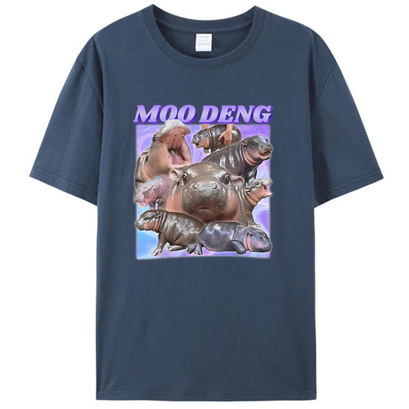 Novelty Gift Funny Moo-Deng Baby Pygmy Hippo Zoo Family Men Women Graphic T-Shirt Moo Deng