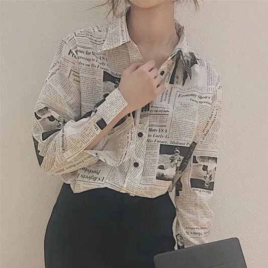 Printed Trendy Streetwear Oversize Couples Thin Tops Blouse