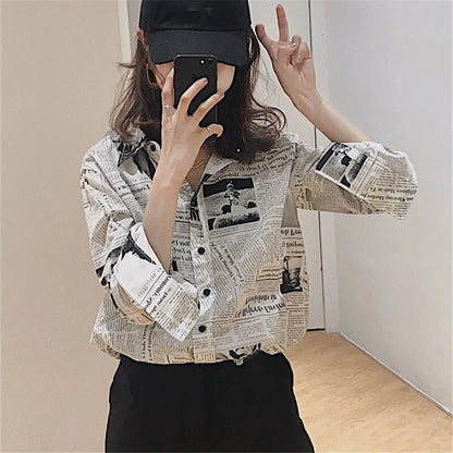 Printed Trendy Streetwear Oversize Couples Thin Tops Blouse