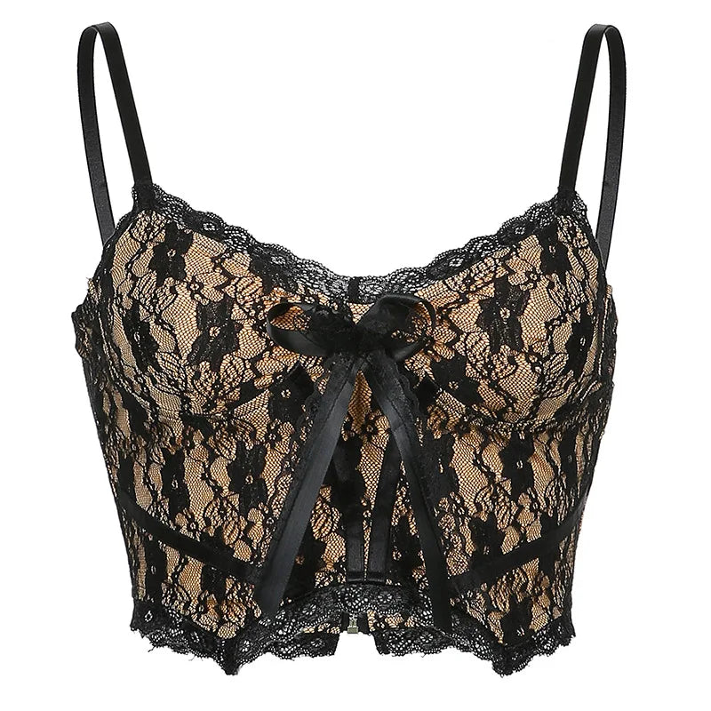 Neck V Lace Girl Double Dark Academia Top E Sexy Aesthetic Crop Layer