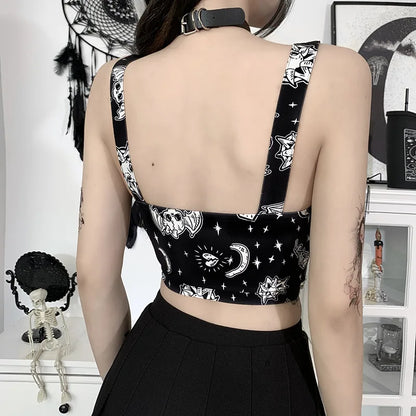 Backless Top Corset Crop Y2K Up Print Punk Gothic Zip Sexy