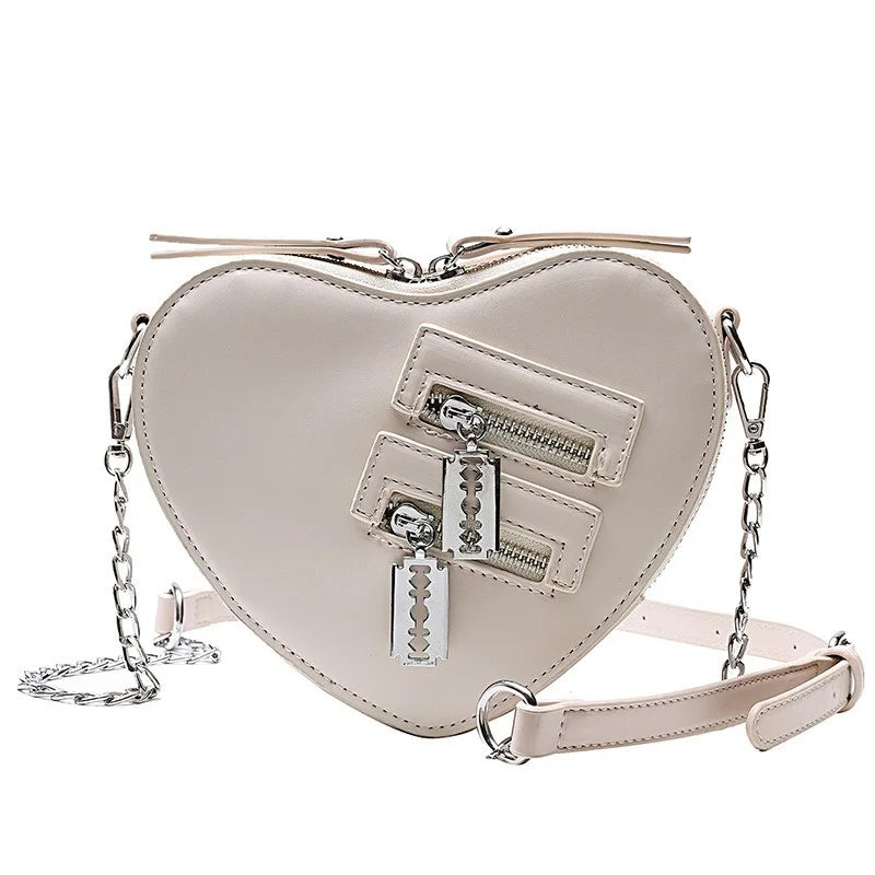 Crossbody Bag Zipper Shoulder Blade Summer Handbag Casual Chain Heart Gothic