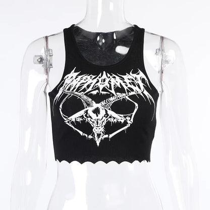 Gothic Crop Goat Top Knitted Grunge Print Punk Black