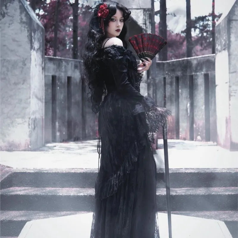 Black Women Mid-Length Dress Style Dark Gothic