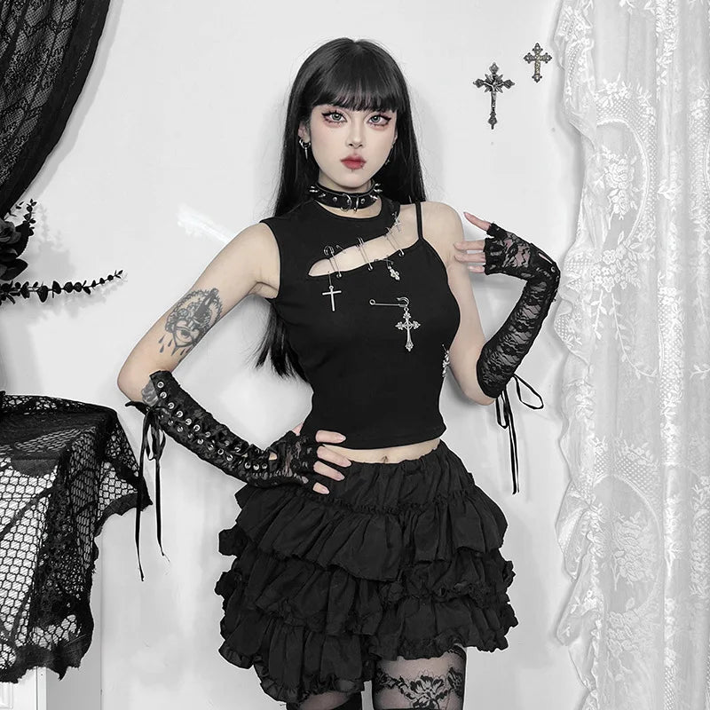 Punk Top Cross Crop Gothic Fashion Bustier