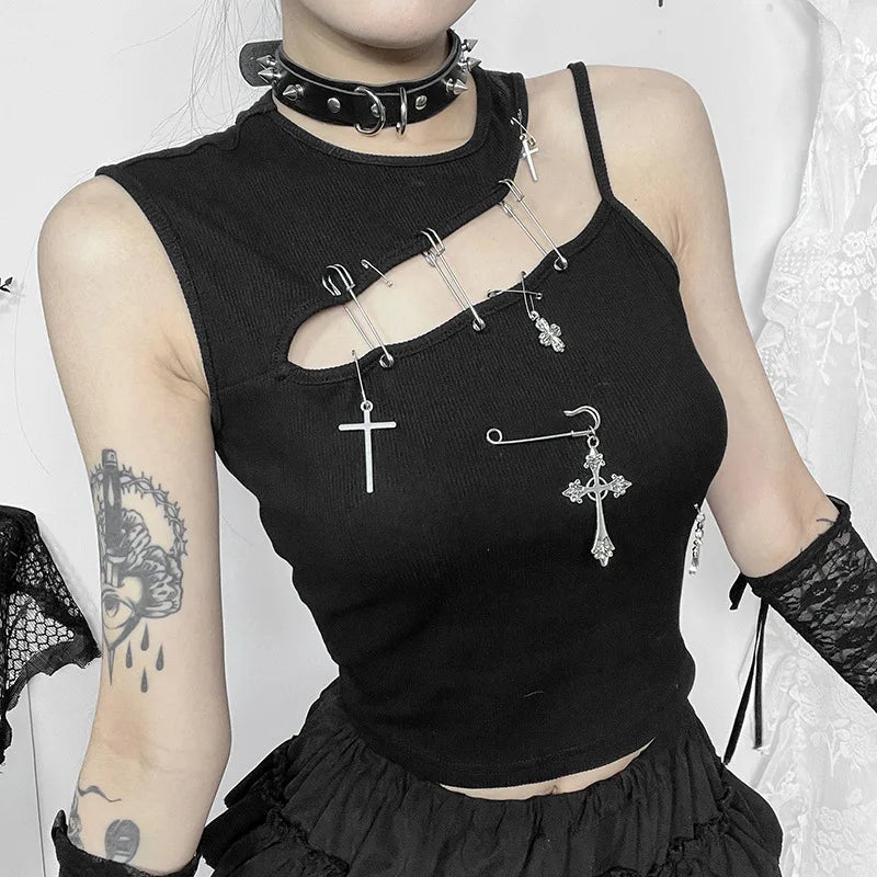 Punk Top Cross Crop Gothic Fashion Bustier