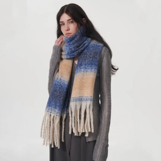 Cashmere Color Block Tassel Muffler Scarf