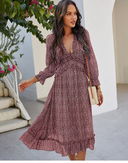 Amy Fashion - Butterfly Sleeve High Waist Casual Print Dresses