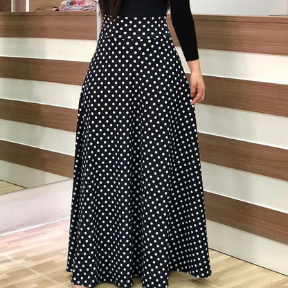 Amy Fashion - Polka Dot Long Sleeve Print Patchwork Long Maxi Dress