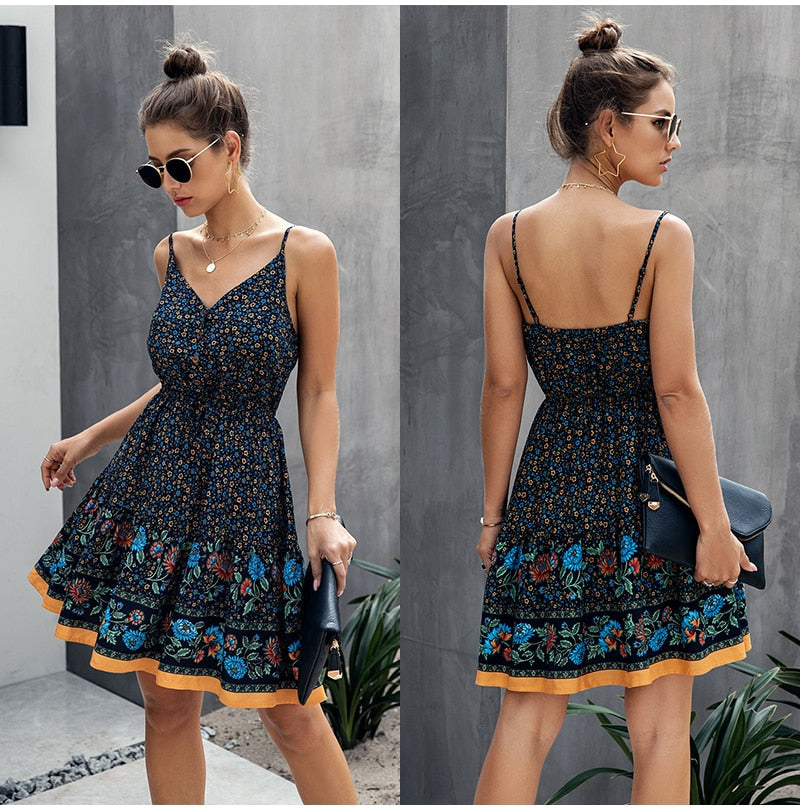 Amy Fashion - Short Backless Slip Elastic Waist Sleeveless Dresses